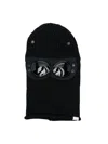 C.p. Company Men Dark Blue Wool Knit Integrated Goggles Snap Button Fastening Ribbed Texture C. In Black