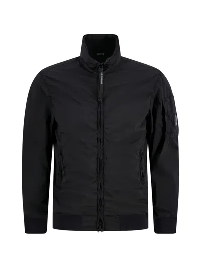 C.p. Company Nylon Blouson Jacket Stand Up Collar In Blue