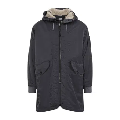 C.p. Company Long Jacket In Nylon B In Black