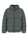 C.p. Company Grey Down Jacket With Fixed Hood With Googles Detail In Blue