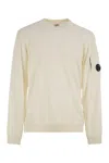 C.p. Company 'diagonal Raised' White Sweatshirt With Lens Motif On The Arm