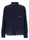 C.p. Company Blue Shirt With Lettering Logo Printed On The Front In Blue