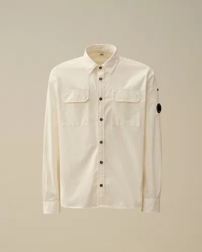 C.p. Company Minimalist White Long-sleeve Shirt With Distinctive Patch In Neutral