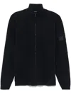 C.p. Company Wool Cardigan With High Neck And Pocket In Black
