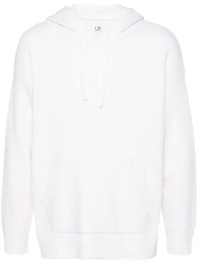 C.p. Company Logo-embroidered Knitted Hoodie In White