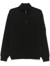 C.p. Company Long-sleeve Pullover With Half-zip And Distinctive Patch Pocket In Black