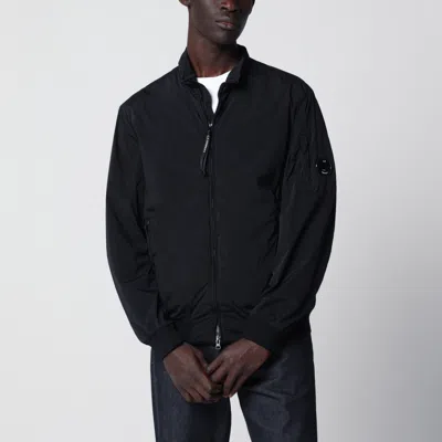 C.p. Company Hooded Jacket Ribbed Cuffs Sleeve Pocket In Black