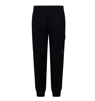 C.p. Company Black Cotton Jogger Cargo Pants With Iconic Lens