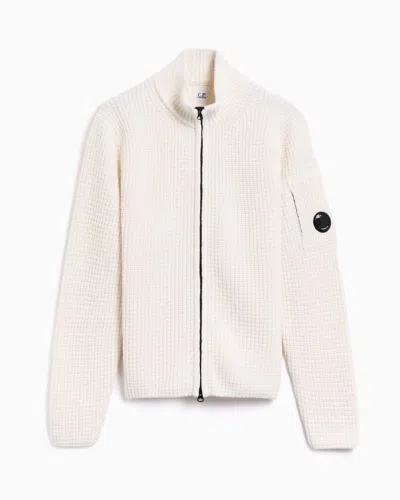 C.p. Company C.p.company Waffle-knit Cardigan With A Zip Front In White