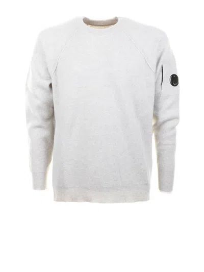 C.p. Company C.p.company White Long-sleeved Shirt With Patch On The Left Sleeve.
