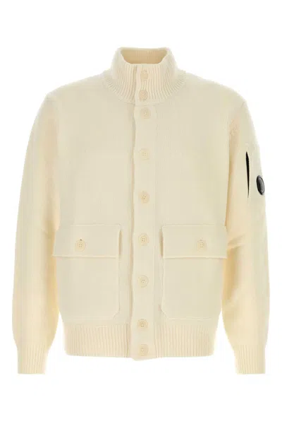 C.p. Company C.p.company White Wool Blend Cardigan In Neutral