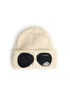 C.p. Company Goggles-detail Ribbed Beanie In White