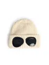 C.p. Company Goggles-detail Ribbed Beanie In White