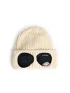 C.p. Company Goggles-detail Ribbed Beanie In White
