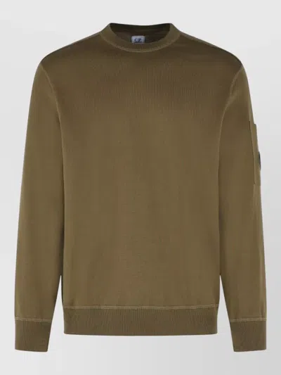 C.p. Company Crew Neck Cotton Sweater Ribbed Cuffs Hem In Green