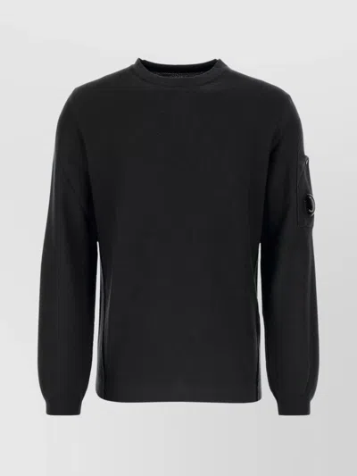 C.p. Company Crew-neck Cotton Sweater Utility Pocket In Black