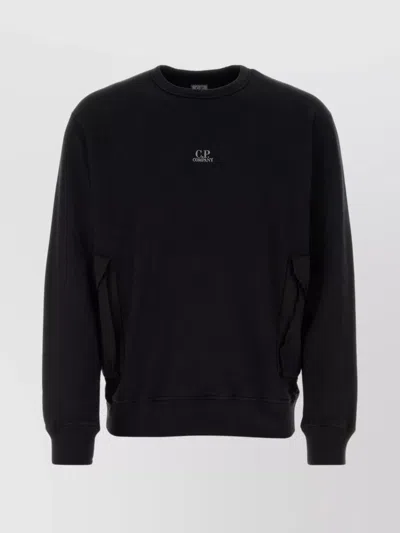 C.p. Company Crew-neck Cotton Sweatshirt Side Pockets In Black
