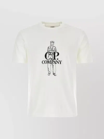 C.p. Company Crew-neck Cotton T-shirt Graphic Print In White