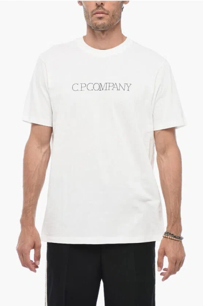 C.p. Company Crew Neck Cotton T-shirt With Embossed Logo In Neutral