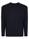 C.p. Company Crew Neck Knitwear In Soft Lambswool With Minimalist Branding In Blue