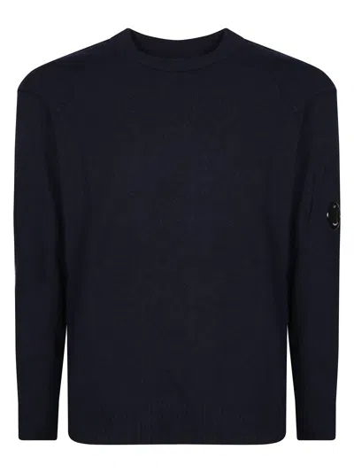 C.p. Company Crew Neck Knitwear In Soft Lambswool With Minimalist Branding In Blue