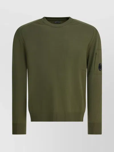 C.p. Company Crew Neck Knitwear With Ribbed Cuffs And Pocket In Gray