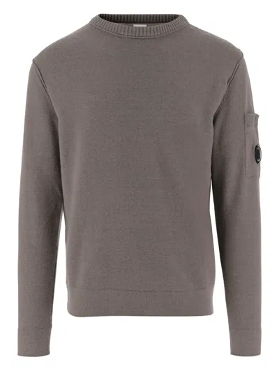 C.p. Company Cotton Blend Sweater With Ribbed Neck And Logo Detail In Gray