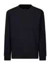C.p. Company Crewneck Sweatshirt In Cotton Diagonal Raised Fleece Lens In Blue
