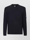 C.p. Company Ribbed Knit Sweater With Patch Pocket And Logo Detail In Blue