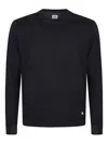 C.p. Company Merino Crew Neck Sweater With Ribbed Hem In Black
