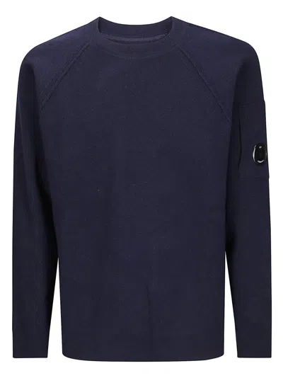 C.p. Company Crew Neck Sweater With Raglan Sleeves In Blue