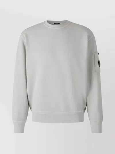C.p. Company Crew Neck Sweater With Sleeve Patch Pocket In Grey