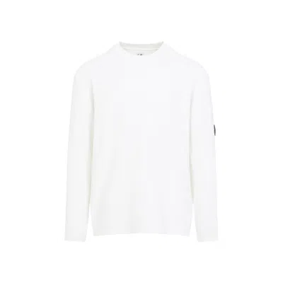 C.p. Company Crew Neck Sweater With Textured Finish And Logo Patch In White