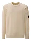 C.p. Company Crew Neck Sweater With Unique Sleeve Patch In Neutral