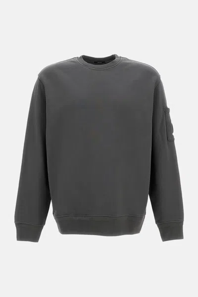 C.p. Company Men Crew-neck Sweatshirt In Diagonal Cotton Fleece With Lenses In Gray
