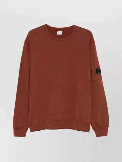 C.p. Company Crew Neck Sweatshirt Lens Pocket In Brown