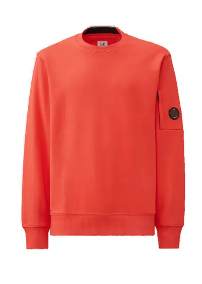 C.p. Company Crew Neck Sweatshirt With Iconic Lens Detail In Red