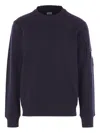 C.p. Company Brushed And Emerized Diagonal Fleece Lens Crew Nec In Blue