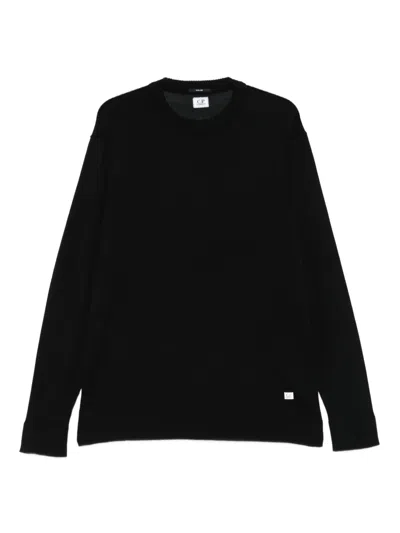 C.p. Company Crew-neck Wool-silk Blend Sweater In Black