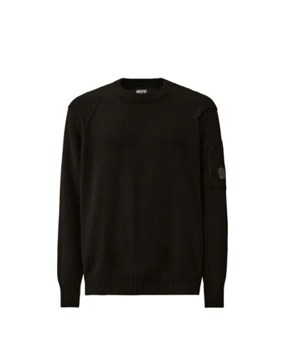 C.P. COMPANY CREWNECK BLACK SWEATER WITH CONTRAST STITCHING