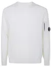 C.p. Company Diagonal Raised Fleece Crewneck Lens Sweatshirt In White