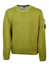 C.p. Company Crewneck Wool Sweater With Logo On The Sleeve In Vanisè Color In Green