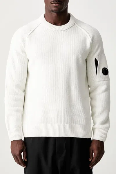 C.p. Company Cp Company Crewneck Lens Sweater In Gauze White