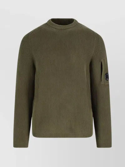 C.p. Company Crewneck Sweater Arm Pocket In Green