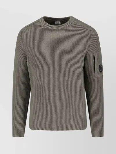 C.p. Company Crewneck Sweater With Arm Pocket And Ribbed Texture In Gray