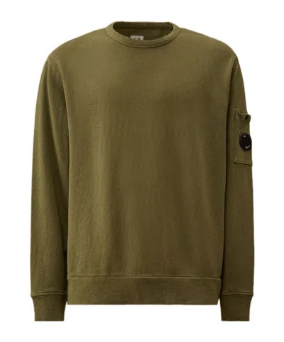 C.p. Company Crewneck Sweater With Sleeve Lens In Green