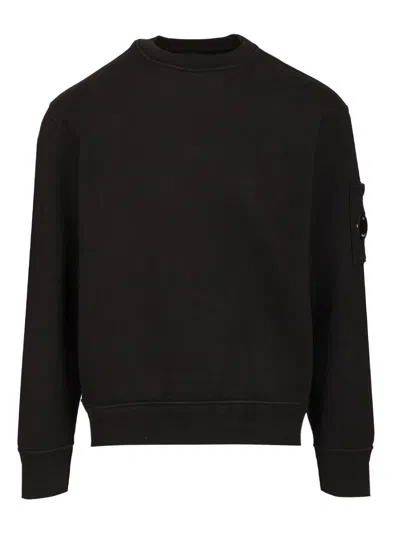 C.p. Company Crewneck Sweatshirt In Brushed Cotton Fleece Sweatshirts Black