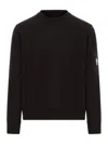 C.p. Company Crewneck Sweatshirt In Cotton Diagonal Raised Fleece Lens In Black