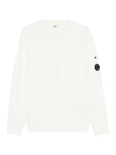 C.p. Company Crewneck Sweatshirt With Detail On The Sleeve In White