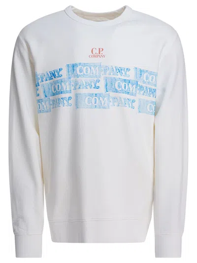 C.p. Company Crewneck Sweatshirt With Logo Sweatshirts White
